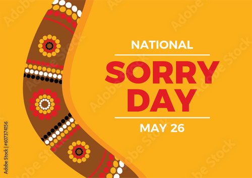 Australian National Sorry Day vector illustration. Australian aboriginal boomerang detail on a orange background vector. May 26 every year. Important day photo