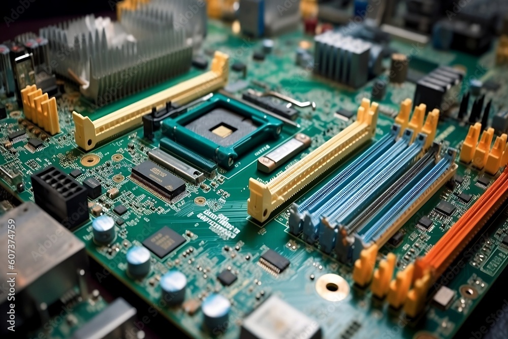 close up of computer circuit board. close up of computer circuit board.