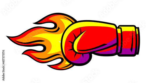 Emblem with boxing glove. Box club label. Sport illustration in cartoon style.