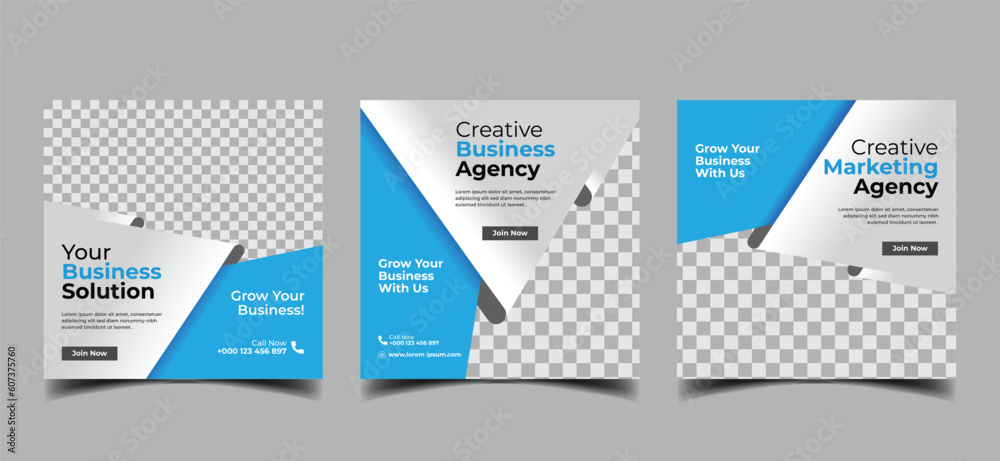 Naklejka premium creative business marketing agency for social media banner design template. trendy editable promotion square ads stories flyer & poster vector eps 10 
