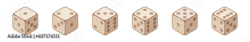 Set of 6 wooden game dice. 3D casino clipart. Isolated vector and PNG illustration on transparent background.
