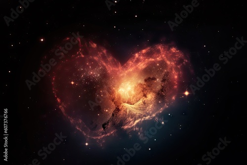 heart-shaped nebula with stars shining in the background, created with generative ai