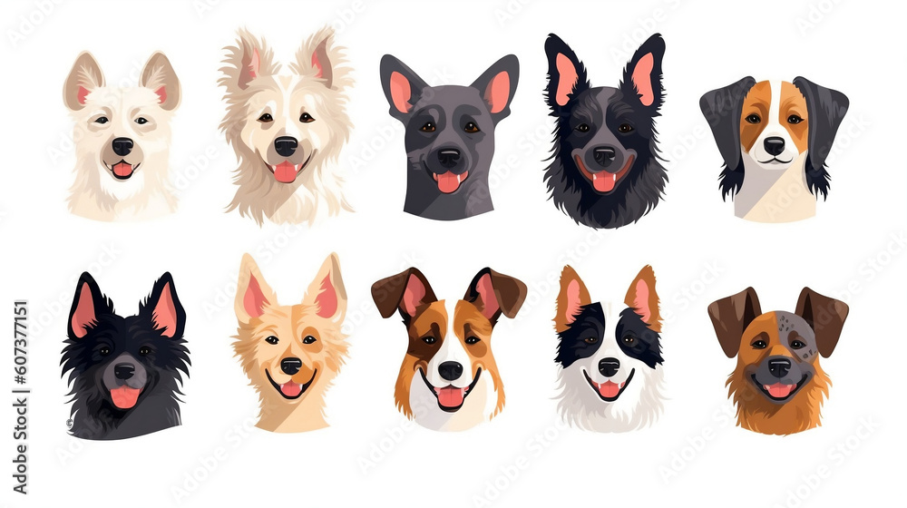 Dogs breeds cartoon collection. Vector illustration flat style on white background. generative aI illustration Dogs breeds cartoon collection. Vector illustration flat style on white background. generative aI illustration