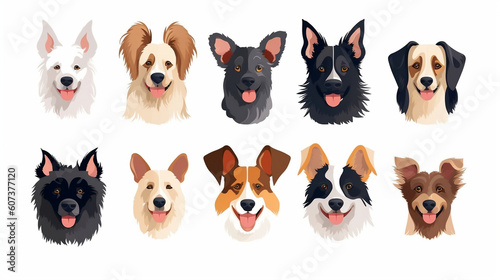Dogs breeds cartoon collection. Vector illustration flat style on white background. generative aI illustration