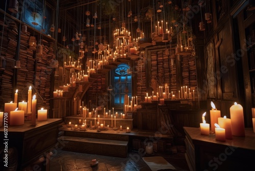 magical library  with floating books and candles  where magic is made  created with generative ai