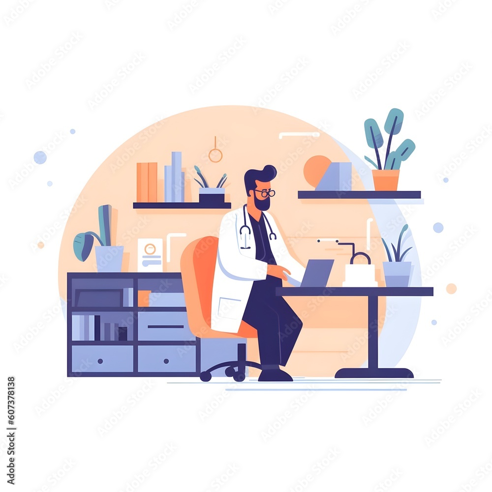 Flat cartoon illustrations of a male doctor, embracing the family care concept. Flat cartoon illustrations of a male doctor, embracing the family care concept.