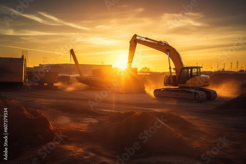 A Construction Site in Golden Hour. Generative AI