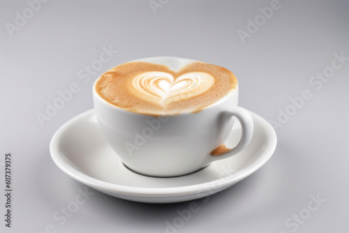 Сup of creamy coffee, the foam is heart shaped. Generative AI