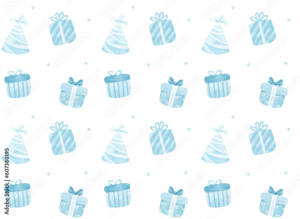 cute pattern seamless background blue birthday gift box party watercolour hand painted cute pattern seamless background blue birthday gift box party watercolour hand painted