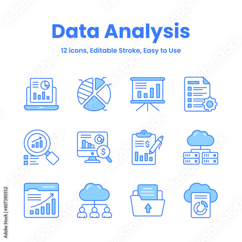 Carefully crafted data analysis and statistics icons, download this premium vectors easy to use