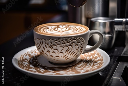 latte art  with delicate swirls and designs created in the milk  created with generative ai