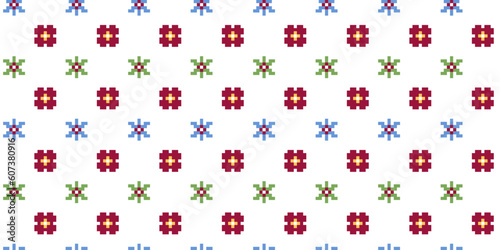 Colorful vector floral print, pattern,ornament for textile fabric or cloth. Carpathian Lemky colorful print. Pixel art, vyshyvanka, cross stitch. Ukrainian folk, ethnic modern design