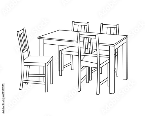 Hand-Drawn Outline of Rustic Restaurant Furniture with white background