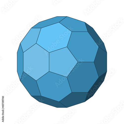Blue truncated icosahedrons. Geometric soccer ball or football shape. Archimedean solid. Regular polygon outline with pentagonal and hexagonal faces. Blue gradient polygonal figure. Vector illustratio photo