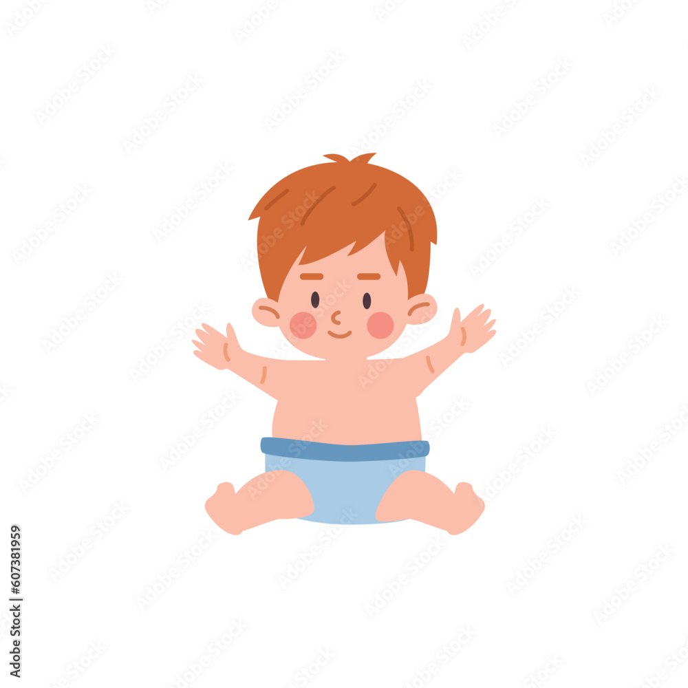 Cute little baby boy in diaper, flat vector illustration isolated on white. Cute little baby boy in diaper, flat vector illustration isolated on white.