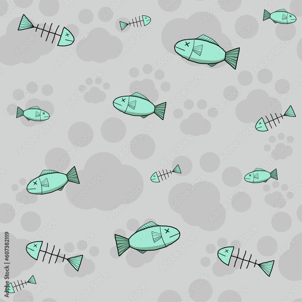 Fish and paw seamless pattern