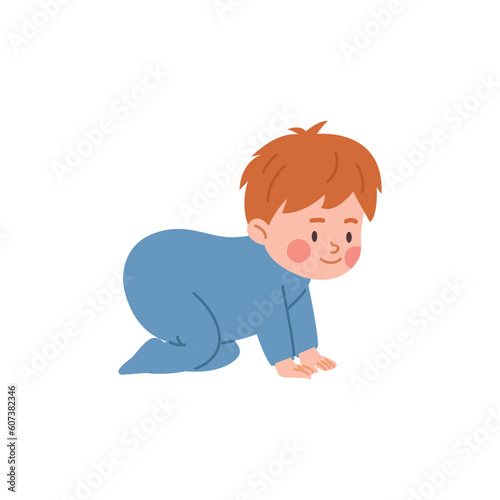 Cute little crawling baby boy flat style, vector illustration