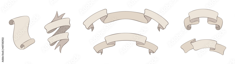 Obraz premium Set of scroll heraldic ribbons in vintage style. Can be used for invitation, banner, slogan. Isolated vector and PNG illustration on transparent background.