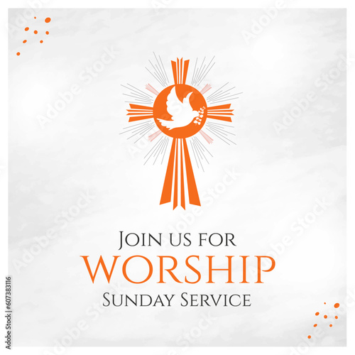 Sunday Worship Service, Lord Jesus Christ Prayers, Church Backdrop, Banner, Poster Design vector Template Layered