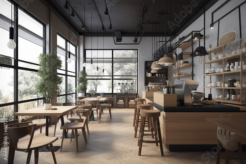 modern coffe shop interior background illustration realistic