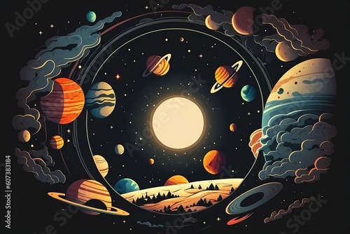 space illustration planet cartoon style