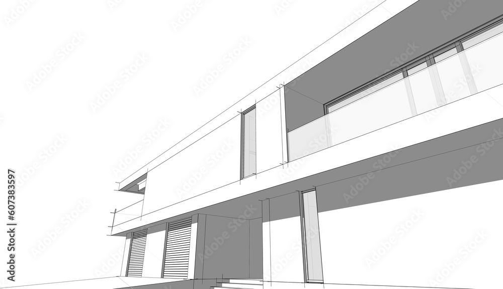 Architectural drawing 3d illustration and 3d rendering