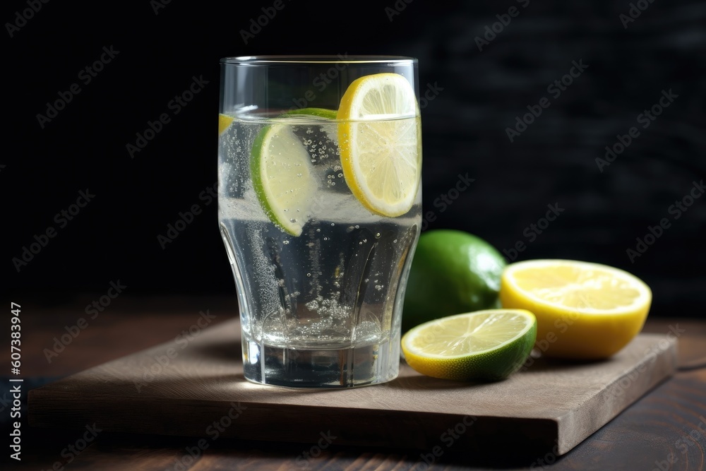 glass of water with slice of lemon and lime, created with generative ai glass of water with slice of lemon and lime, created with generative ai