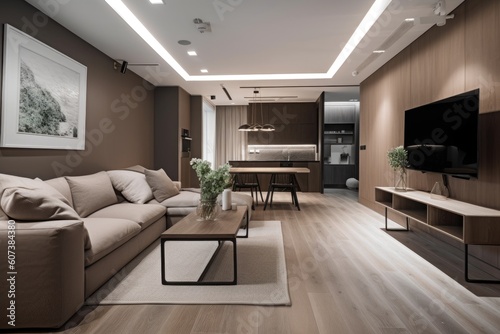 modern apartment  with sleek and minimalistic design  showcasing the beauty of clutter-free living spaces  created with generative ai