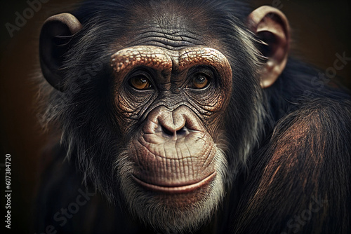 Fotobehang Portrait of a chimpanzee monkey. AI Generated