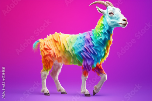 a colorful goat in the middle of a colorful background © Grafigator