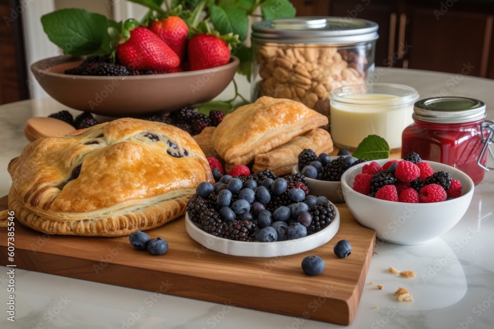 fresh ingredients, juicy berries, and rich pastry for delectable turnovers, created with generative ai fresh ingredients, juicy berries, and rich pastry for delectable turnovers, created with generative ai