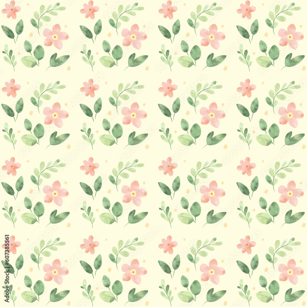 Flower seamless pattern with abstract floral branches with leaves. Vector illustration in vintage watercolor style on light yellow background Flower seamless pattern with abstract floral branches with leaves. Vector illustration in vintage watercolor style on light yellow background
