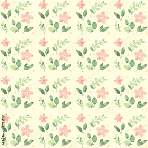 Flower seamless pattern with abstract floral branches with leaves. Vector illustration in vintage watercolor style on light yellow background © Валерия Бойкачёва