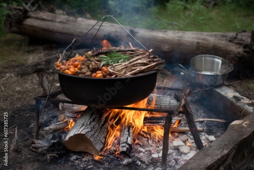 campfire cookbook with recipes, spices and ingredients for campfire cooking, created with generative ai