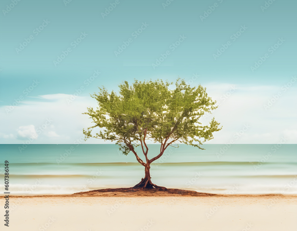 tree on the beach. Generative AI tree on the beach. Generative AI