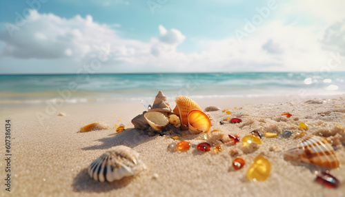 seashells on the beach. Generative AI