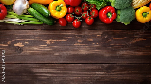 Vegetables on wooden table with copy space. AI