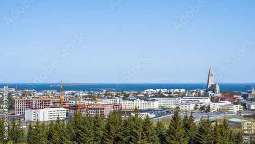 Areal view over reykjavik city on iceland in summer on a sunny day