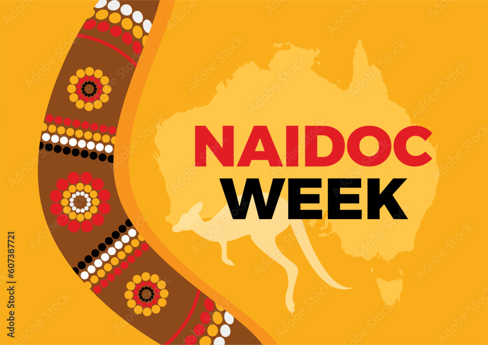 NAIDOC Week poster vector illustration. Australian aboriginal boomerang