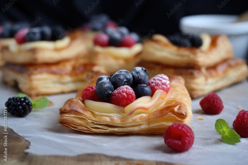 tarte flaky puff pastry with berry & custard filling, created with generative ai tarte flaky puff pastry with berry & custard filling, created with generative ai
