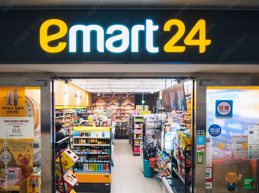 Emart24 Store front famous Convenience store in South Korea SEOUL