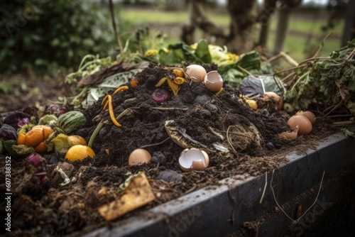 close-up of composting bin, with worms and other organisms visible, created with generative ai