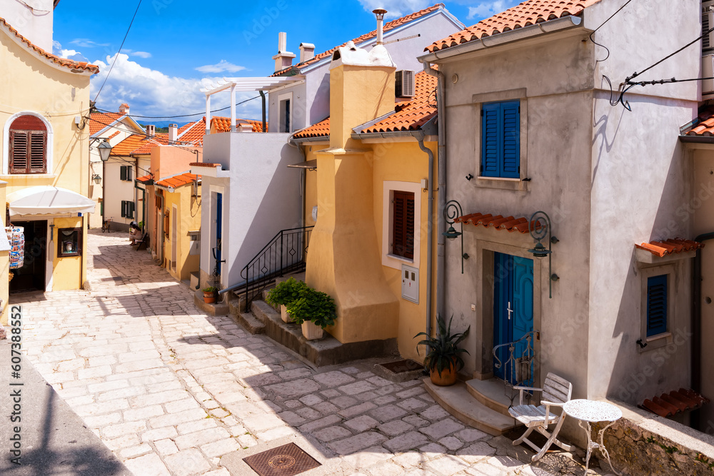 Fototapeta premium Old town of Baska on the island of Krk. Beautiful romantic summer scenery on the Adriatic Sea. Croatia. Europe.