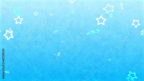 ループパーティクル、光る星と水色のグラデーション背景