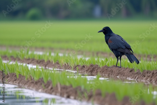 Generative AI. a crow in the field