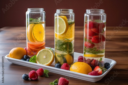 refreshing fruit-infused water  with juicy slices of fruits and herbs for added flavor  created with generative ai