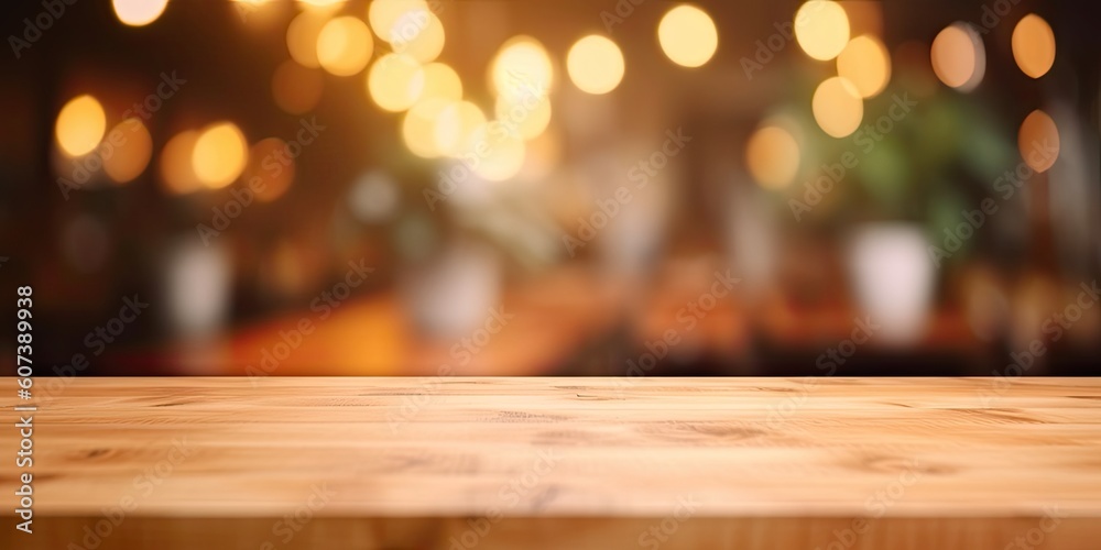Coffee Shop. Wooden Table in Beautiful Blurred Restaurant Background Coffee Shop. Wooden Table in Beautiful Blurred Restaurant Background