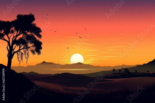 Beautiful Landscape of the Sunset Background from generative ai © supatthanan