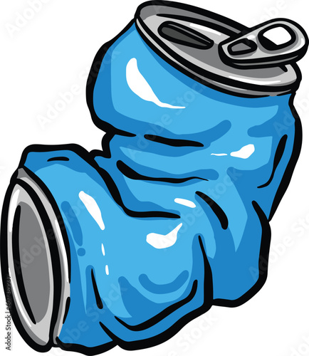 Crushed Soda Cola Steel Can Cartoon Illustration in Vector Used to Recycle or as Rubbish Thrown Away