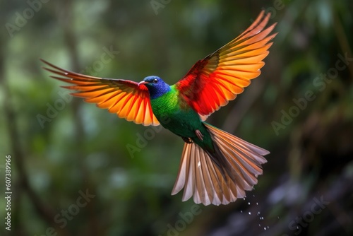 rainbow bird spreading its wings in flight, created with generative ai
